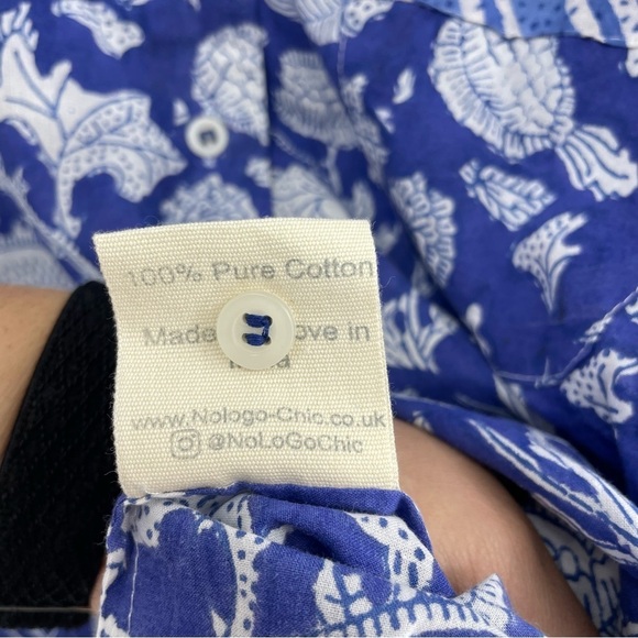 NoLoGo By Tina Malhame Heart & Soul block print top blue button front Sz S - Picture 4 of 7